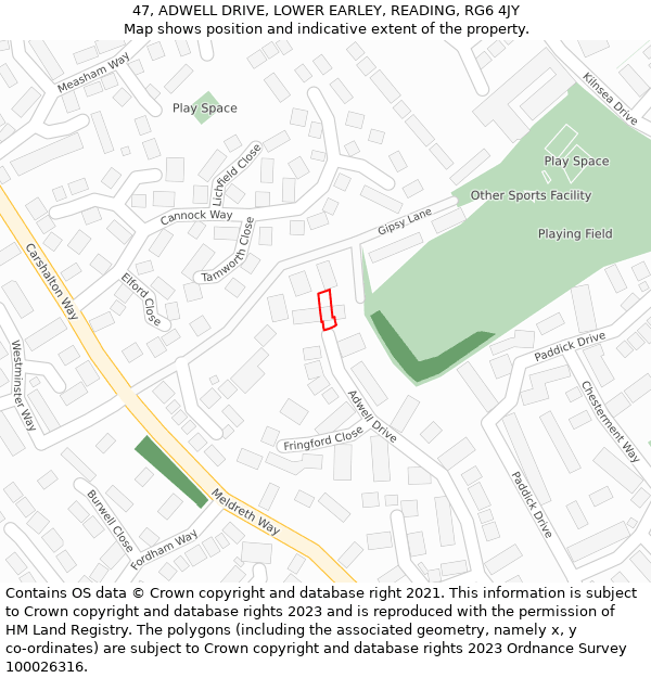 47, ADWELL DRIVE, LOWER EARLEY, READING, RG6 4JY: Location map and indicative extent of plot