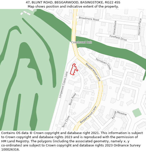 47, BLUNT ROAD, BEGGARWOOD, BASINGSTOKE, RG22 4SS: Location map and indicative extent of plot