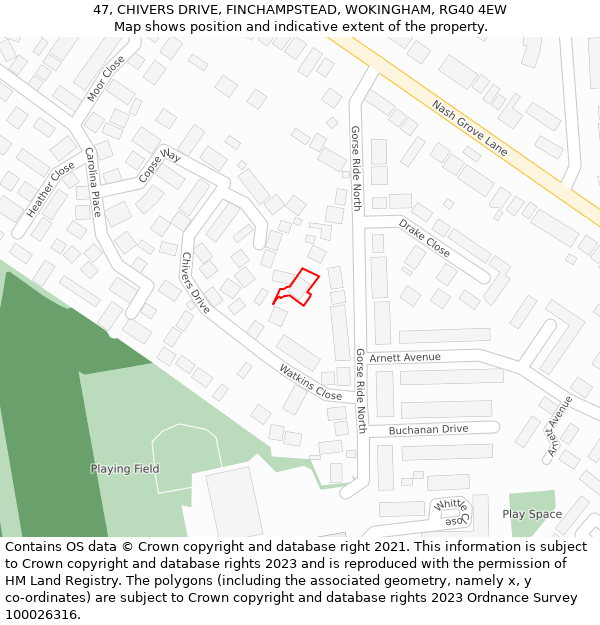 47, CHIVERS DRIVE, FINCHAMPSTEAD, WOKINGHAM, RG40 4EW: Location map and indicative extent of plot