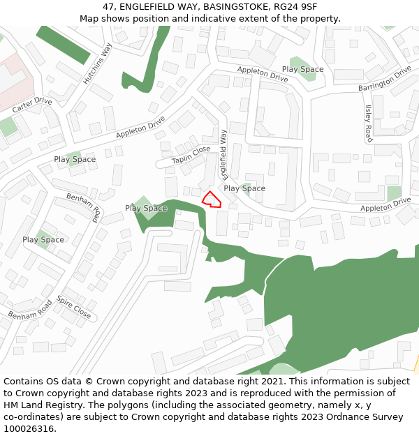 47, ENGLEFIELD WAY, BASINGSTOKE, RG24 9SF: Location map and indicative extent of plot