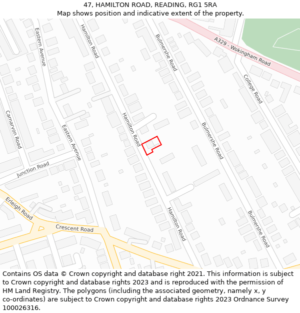 47, HAMILTON ROAD, READING, RG1 5RA: Location map and indicative extent of plot