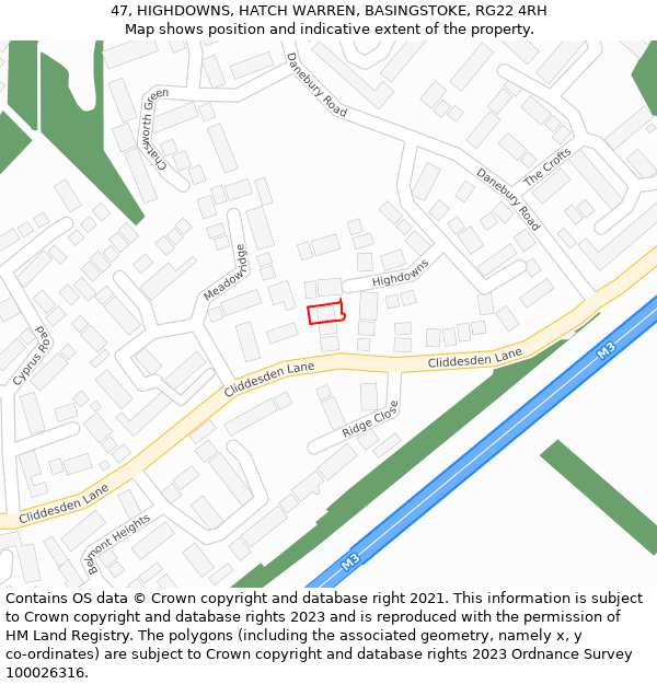 47, HIGHDOWNS, HATCH WARREN, BASINGSTOKE, RG22 4RH: Location map and indicative extent of plot