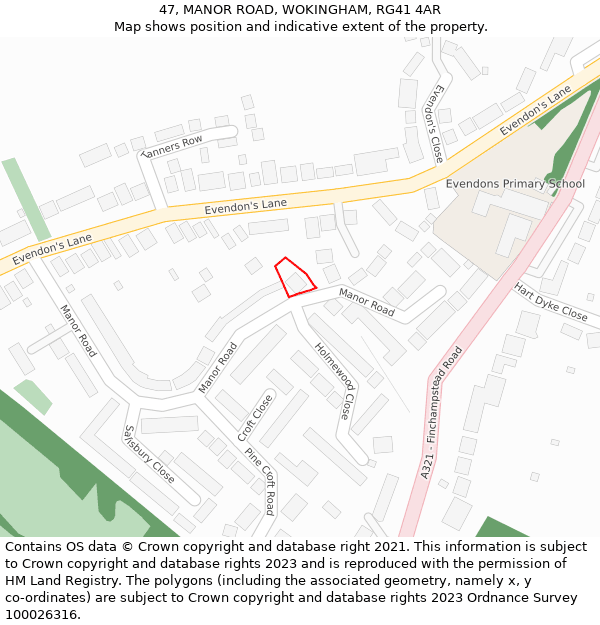 47, MANOR ROAD, WOKINGHAM, RG41 4AR: Location map and indicative extent of plot