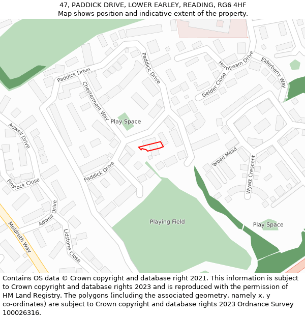 47, PADDICK DRIVE, LOWER EARLEY, READING, RG6 4HF: Location map and indicative extent of plot