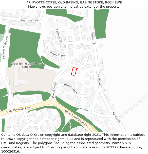 47, PYOTTS COPSE, OLD BASING, BASINGSTOKE, RG24 8WE: Location map and indicative extent of plot