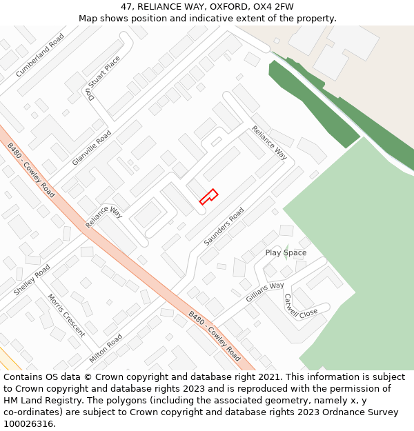 47, RELIANCE WAY, OXFORD, OX4 2FW: Location map and indicative extent of plot