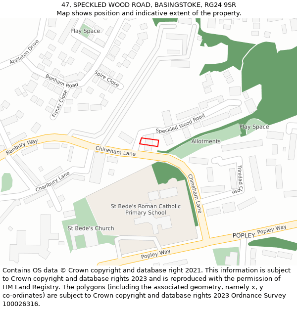 47, SPECKLED WOOD ROAD, BASINGSTOKE, RG24 9SR: Location map and indicative extent of plot