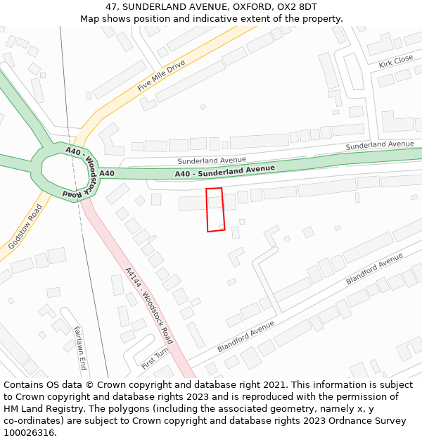 47, SUNDERLAND AVENUE, OXFORD, OX2 8DT: Location map and indicative extent of plot