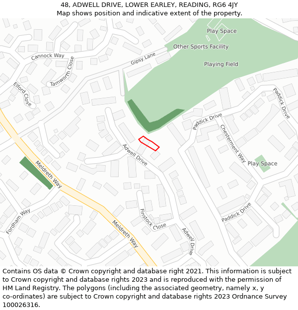 48, ADWELL DRIVE, LOWER EARLEY, READING, RG6 4JY: Location map and indicative extent of plot