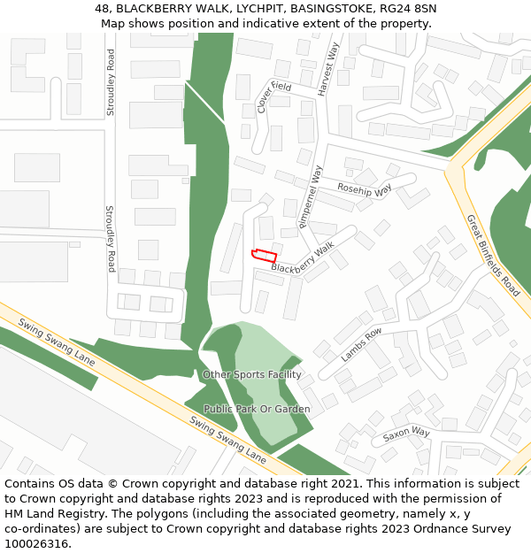 48, BLACKBERRY WALK, LYCHPIT, BASINGSTOKE, RG24 8SN: Location map and indicative extent of plot