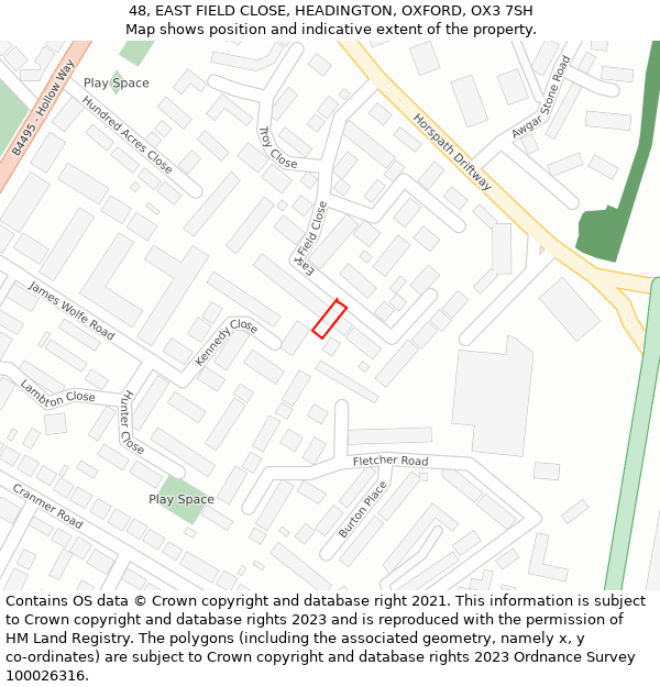 48, EAST FIELD CLOSE, HEADINGTON, OXFORD, OX3 7SH: Location map and indicative extent of plot