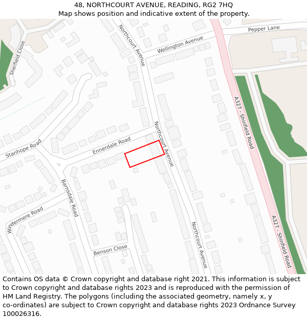48, NORTHCOURT AVENUE, READING, RG2 7HQ: Location map and indicative extent of plot