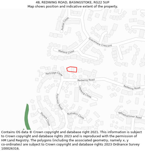 48, REDWING ROAD, BASINGSTOKE, RG22 5UP: Location map and indicative extent of plot