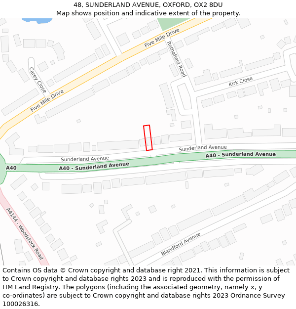 48, SUNDERLAND AVENUE, OXFORD, OX2 8DU: Location map and indicative extent of plot