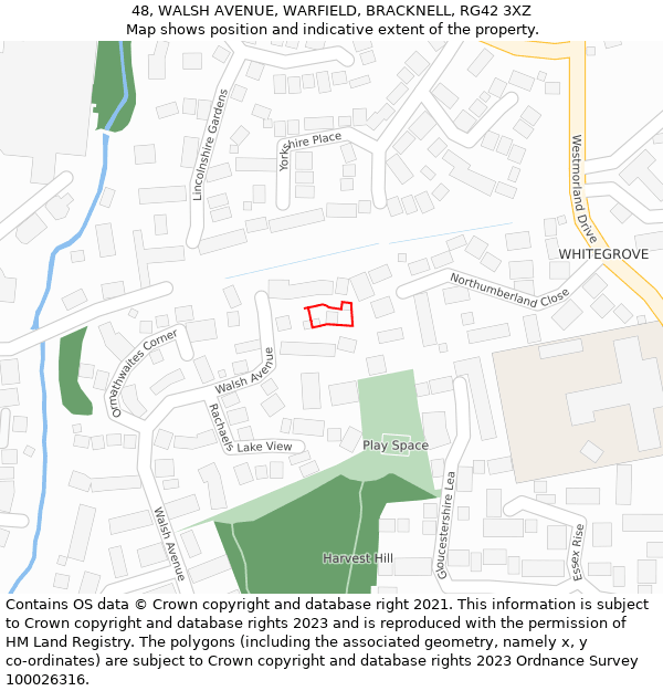 48, WALSH AVENUE, WARFIELD, BRACKNELL, RG42 3XZ: Location map and indicative extent of plot