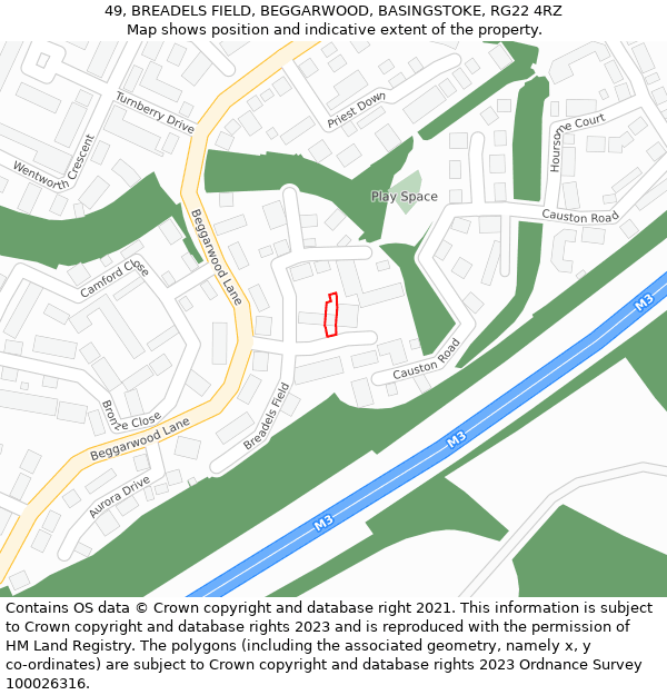 49, BREADELS FIELD, BEGGARWOOD, BASINGSTOKE, RG22 4RZ: Location map and indicative extent of plot