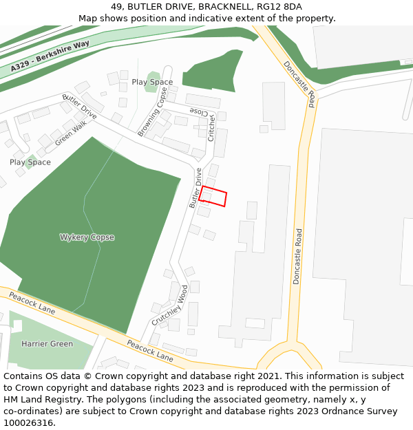 49, BUTLER DRIVE, BRACKNELL, RG12 8DA: Location map and indicative extent of plot