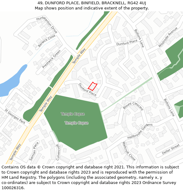 49, DUNFORD PLACE, BINFIELD, BRACKNELL, RG42 4UJ: Location map and indicative extent of plot