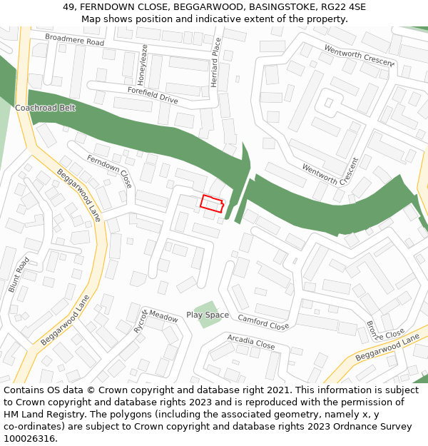 49, FERNDOWN CLOSE, BEGGARWOOD, BASINGSTOKE, RG22 4SE: Location map and indicative extent of plot