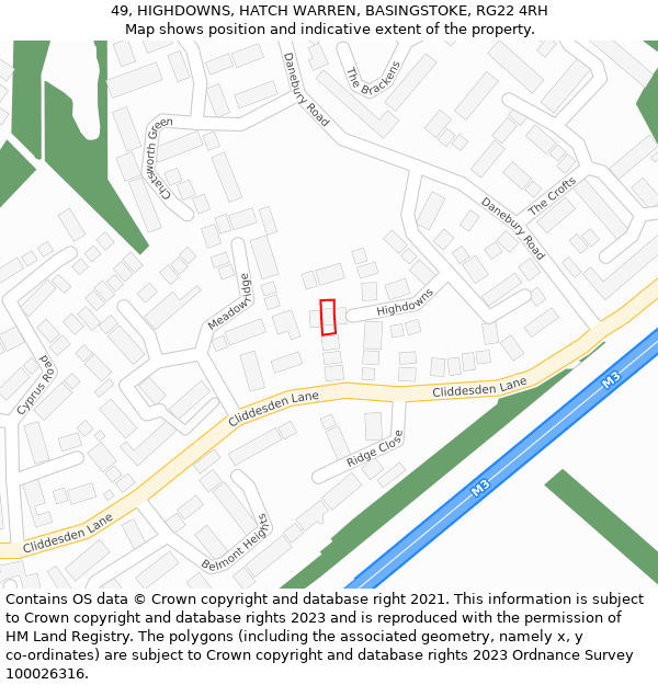 49, HIGHDOWNS, HATCH WARREN, BASINGSTOKE, RG22 4RH: Location map and indicative extent of plot