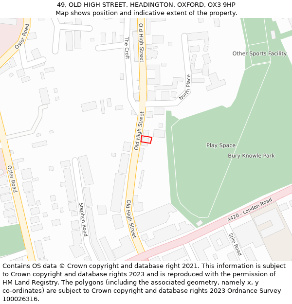 49, OLD HIGH STREET, HEADINGTON, OXFORD, OX3 9HP: Location map and indicative extent of plot