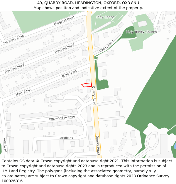 49, QUARRY ROAD, HEADINGTON, OXFORD, OX3 8NU: Location map and indicative extent of plot