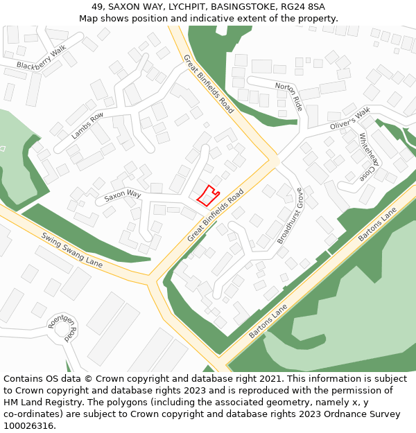 49, SAXON WAY, LYCHPIT, BASINGSTOKE, RG24 8SA: Location map and indicative extent of plot