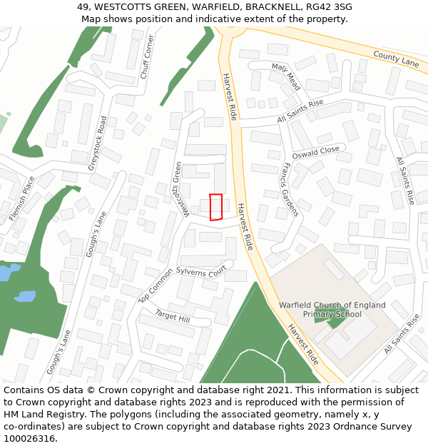 49, WESTCOTTS GREEN, WARFIELD, BRACKNELL, RG42 3SG: Location map and indicative extent of plot