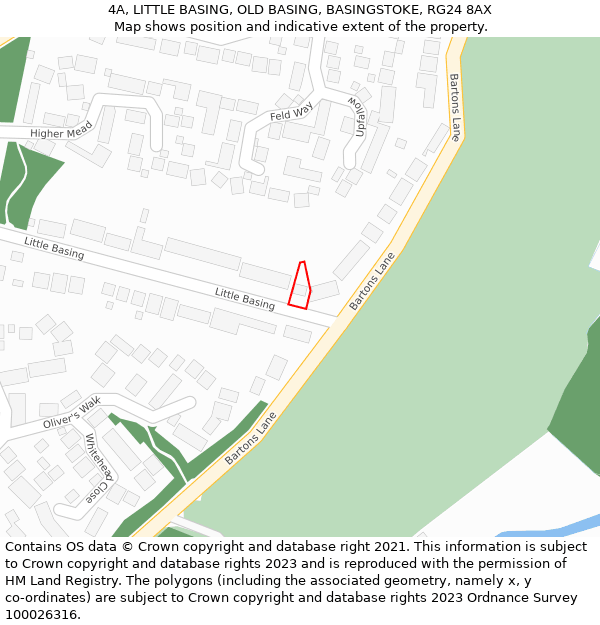 4A, LITTLE BASING, OLD BASING, BASINGSTOKE, RG24 8AX: Location map and indicative extent of plot