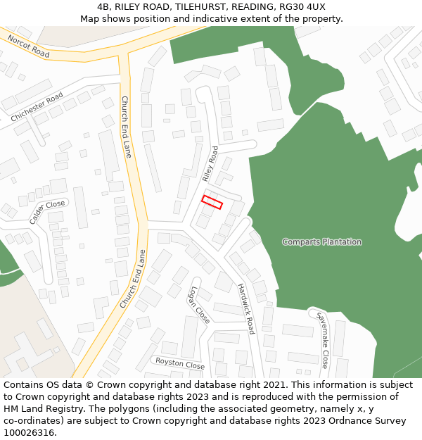 4B, RILEY ROAD, TILEHURST, READING, RG30 4UX: Location map and indicative extent of plot