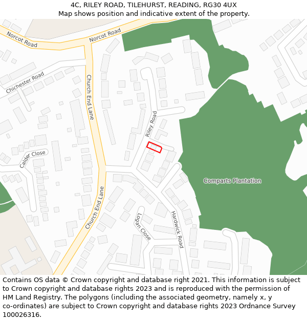 4C, RILEY ROAD, TILEHURST, READING, RG30 4UX: Location map and indicative extent of plot