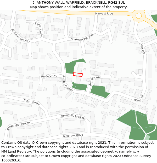 5, ANTHONY WALL, WARFIELD, BRACKNELL, RG42 3UL: Location map and indicative extent of plot