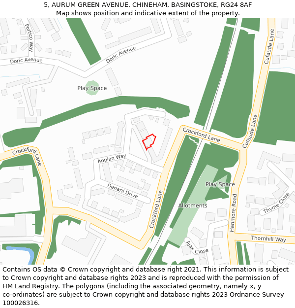 5, AURUM GREEN AVENUE, CHINEHAM, BASINGSTOKE, RG24 8AF: Location map and indicative extent of plot