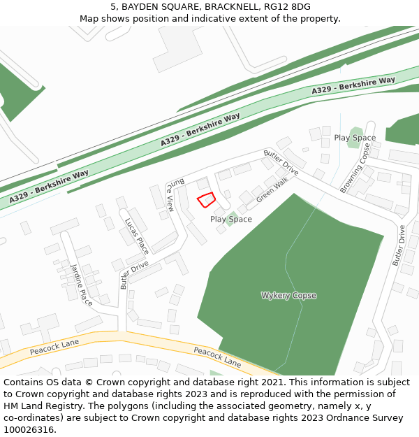 5, BAYDEN SQUARE, BRACKNELL, RG12 8DG: Location map and indicative extent of plot