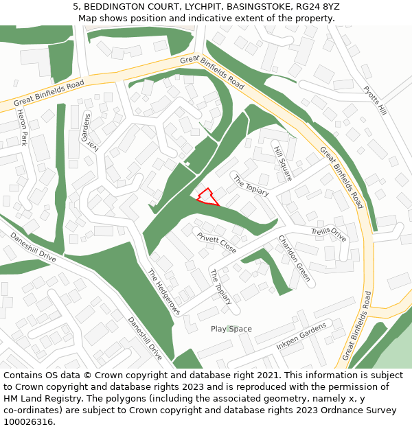 5, BEDDINGTON COURT, LYCHPIT, BASINGSTOKE, RG24 8YZ: Location map and indicative extent of plot