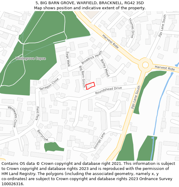 5, BIG BARN GROVE, WARFIELD, BRACKNELL, RG42 3SD: Location map and indicative extent of plot