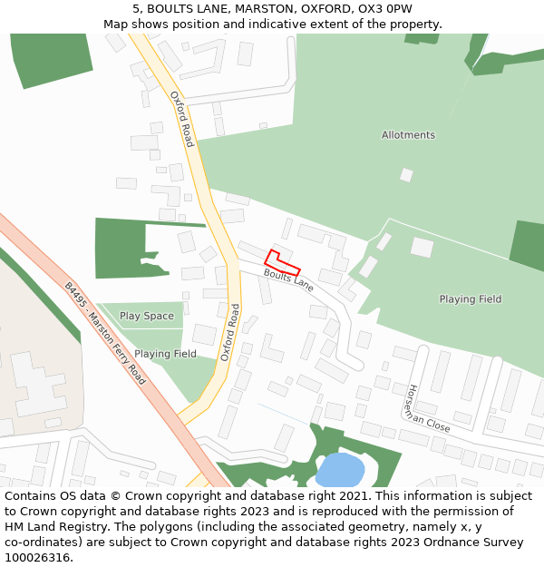 5, BOULTS LANE, MARSTON, OXFORD, OX3 0PW: Location map and indicative extent of plot