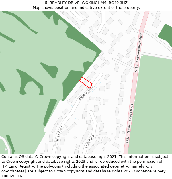 5, BRADLEY DRIVE, WOKINGHAM, RG40 3HZ: Location map and indicative extent of plot