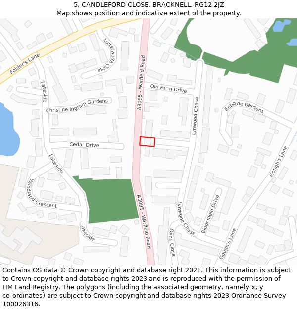 5, CANDLEFORD CLOSE, BRACKNELL, RG12 2JZ: Location map and indicative extent of plot