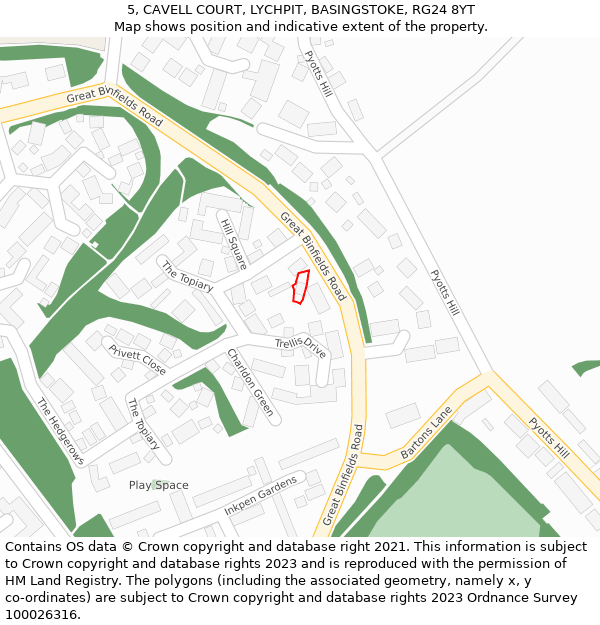 5, CAVELL COURT, LYCHPIT, BASINGSTOKE, RG24 8YT: Location map and indicative extent of plot