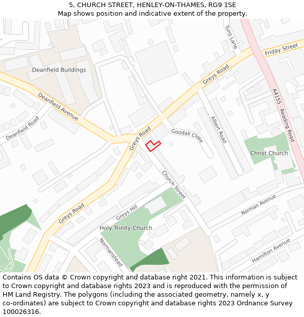 5, CHURCH STREET, HENLEY-ON-THAMES, RG9 1SE: Location map and indicative extent of plot