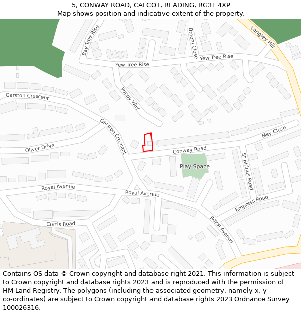 5, CONWAY ROAD, CALCOT, READING, RG31 4XP: Location map and indicative extent of plot