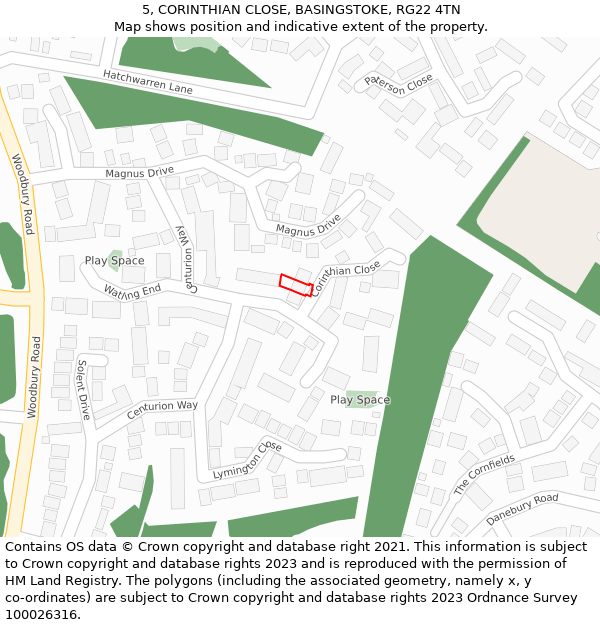 5, CORINTHIAN CLOSE, BASINGSTOKE, RG22 4TN: Location map and indicative extent of plot