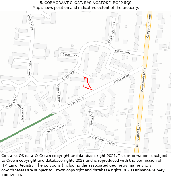 5, CORMORANT CLOSE, BASINGSTOKE, RG22 5QS: Location map and indicative extent of plot