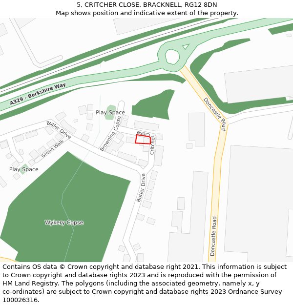 5, CRITCHER CLOSE, BRACKNELL, RG12 8DN: Location map and indicative extent of plot