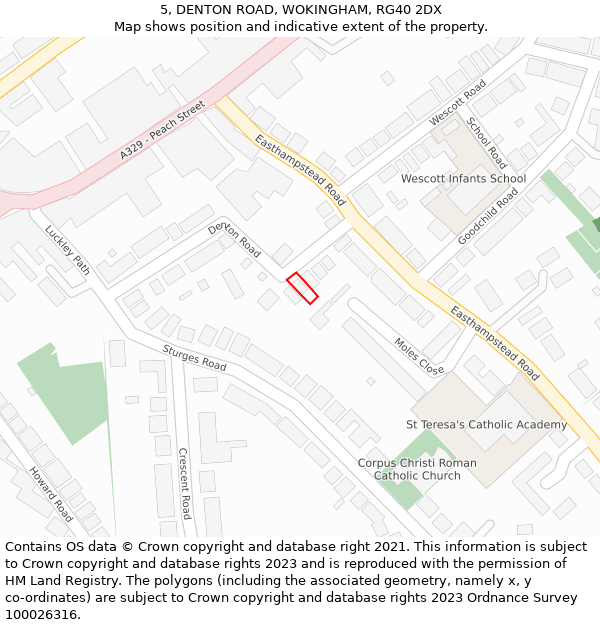 5, DENTON ROAD, WOKINGHAM, RG40 2DX: Location map and indicative extent of plot