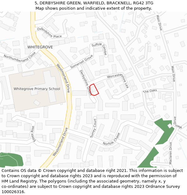 5, DERBYSHIRE GREEN, WARFIELD, BRACKNELL, RG42 3TG: Location map and indicative extent of plot