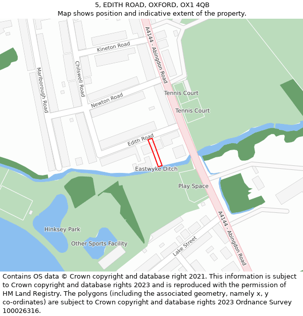 5, EDITH ROAD, OXFORD, OX1 4QB: Location map and indicative extent of plot