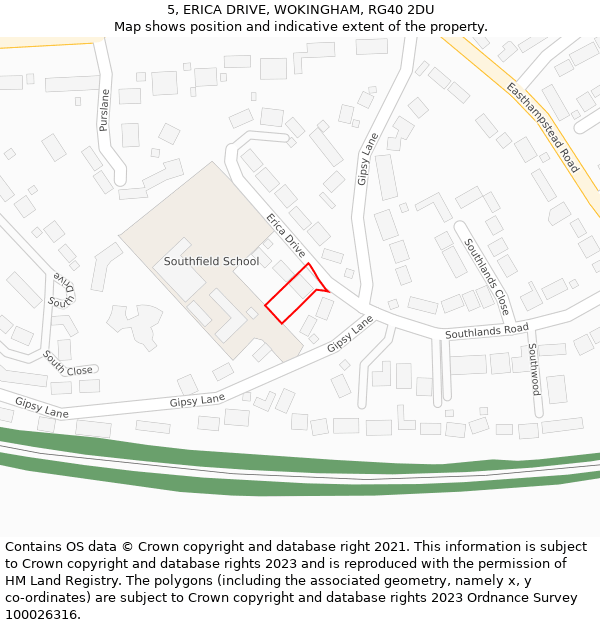 5, ERICA DRIVE, WOKINGHAM, RG40 2DU: Location map and indicative extent of plot