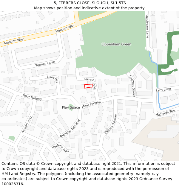 5, FERRERS CLOSE, SLOUGH, SL1 5TS: Location map and indicative extent of plot